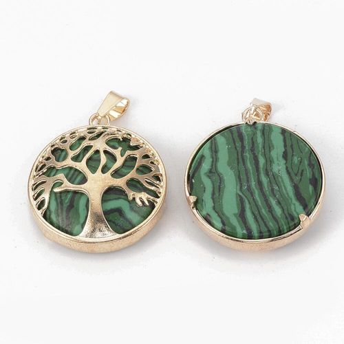 Tree of Life Gold Pendant with Syn. Malachite 27mm for jewellery making