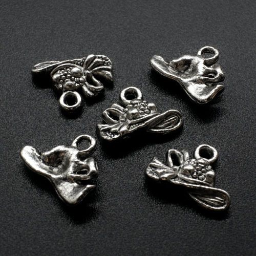 Antique Silver Metal Charm Lady Hat 14mm 10pcs for jewellery making