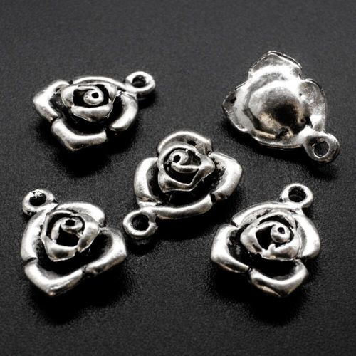 Antique Silver Metal Charm Flower 12mm 10pcs for jewellery making
