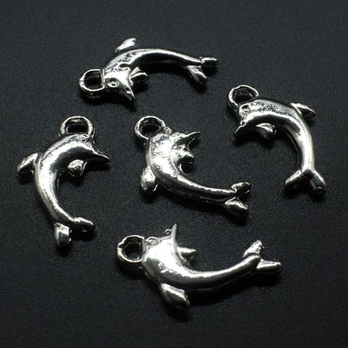 Antique Silver Metal Charm Dolphin 20mm 10pcs for jewellery making