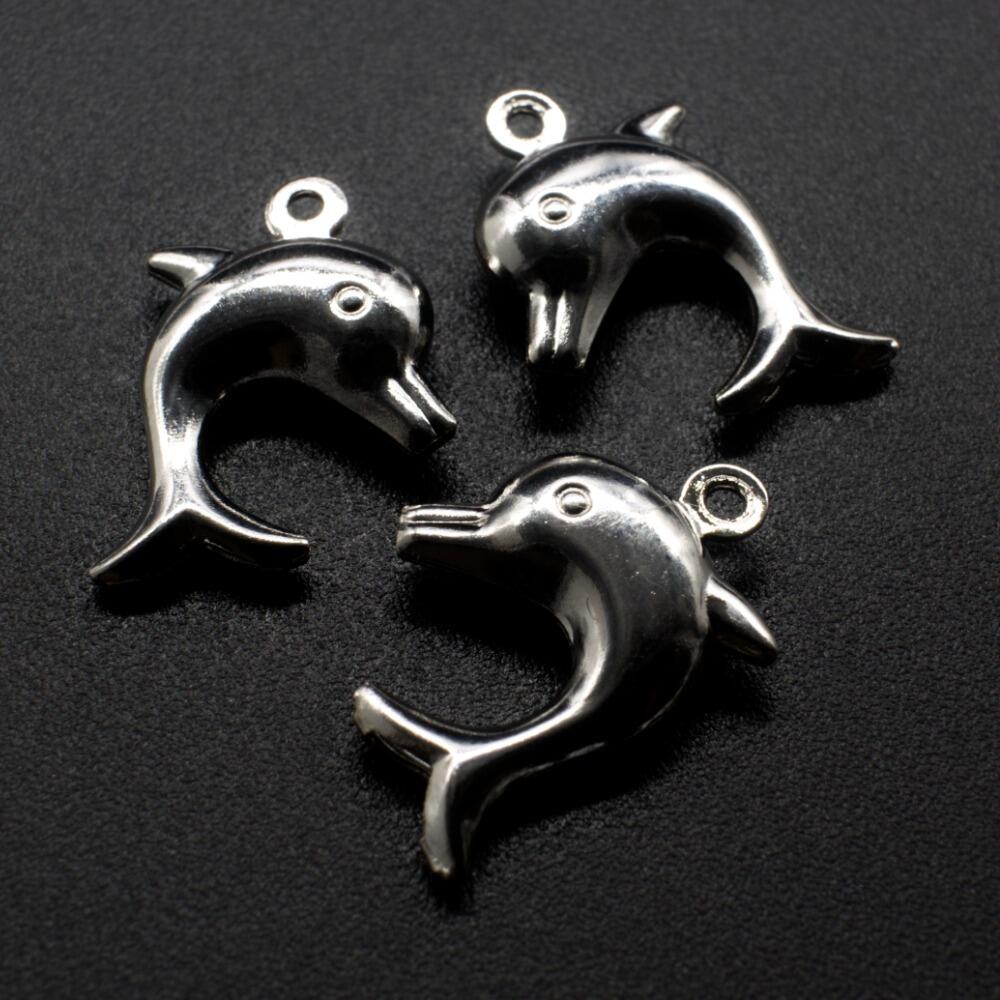 Rhodium Metal Charm Dolphin 21mm 8pcs for jewellery making