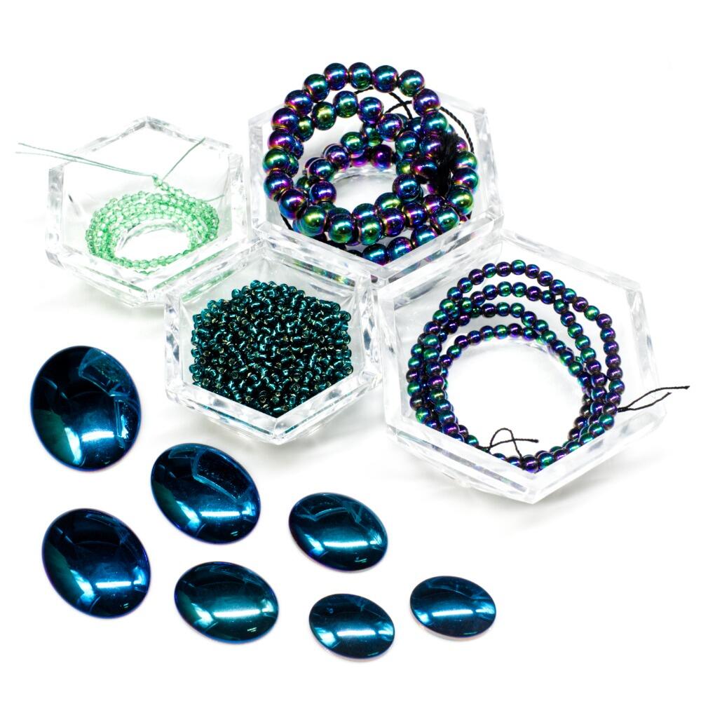 BC 2023 WK 18: Beaded Cabochon Rainbow Blue 5mm for jewellery making