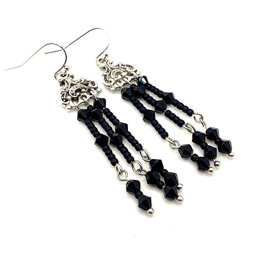 Amanda Crystal Earrings 4 Pairs jet black earring making kit — DIY set with beads and instructions for creating handmade jewelry