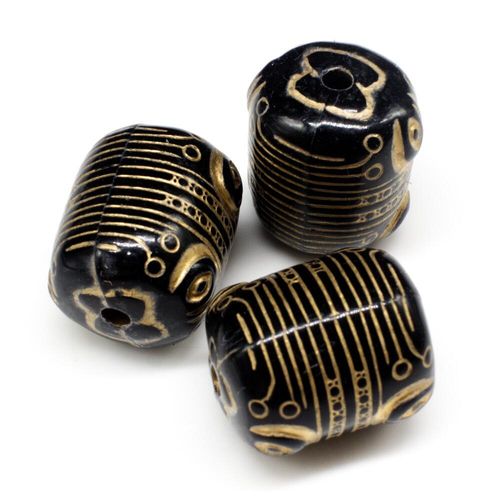 Acrylic Gold & Black Tribe Oval Tube Beads 20mm 5pcs for jewellery making