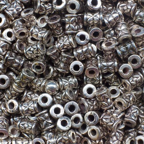Acrylic Antique Silver Pattern Tube Beads 7mm 50pcs for jewellery making