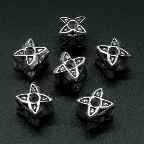 Ant. Silver Charm Bead 4 Side 4 Point 9mm Large Hole 1pc for jewellery making