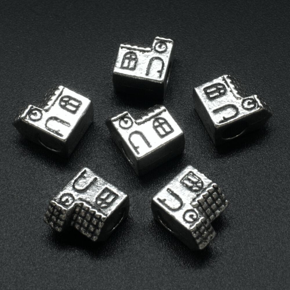 Ant. Silver Charm Bead Church 9mm Large Hole 1pc for jewellery making