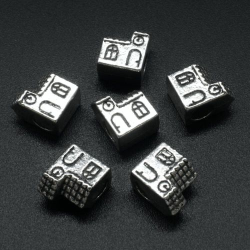 Ant. Silver Charm Bead Church 9mm Large Hole 1pc for jewellery making