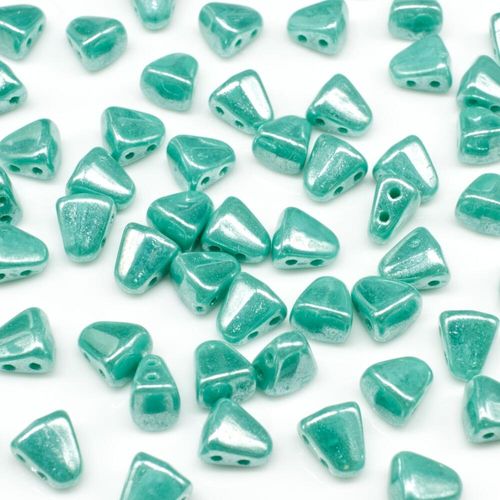 Czech glass Rulla beads bit czech glass beads 30pcs - luster opaque turquoise — two-hole beads for jewelry making and bead weaving