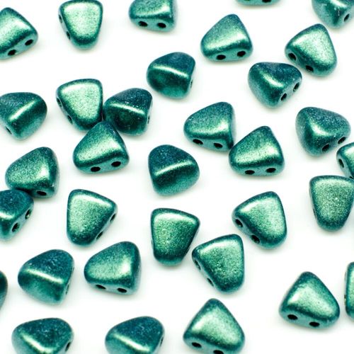 Czech glass Rulla beads bit czech glass beads 30pcs - metallic suede light green — two-hole beads for jewelry making and bead weaving