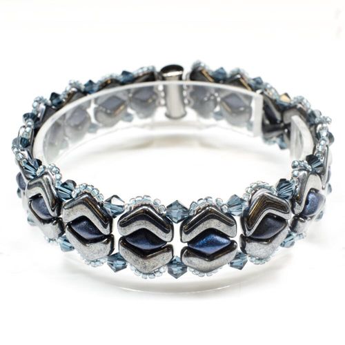 Vee Bead Bracelet hematite blue bracelet making kit — DIY set with beads and instructions for creating handmade jewelry