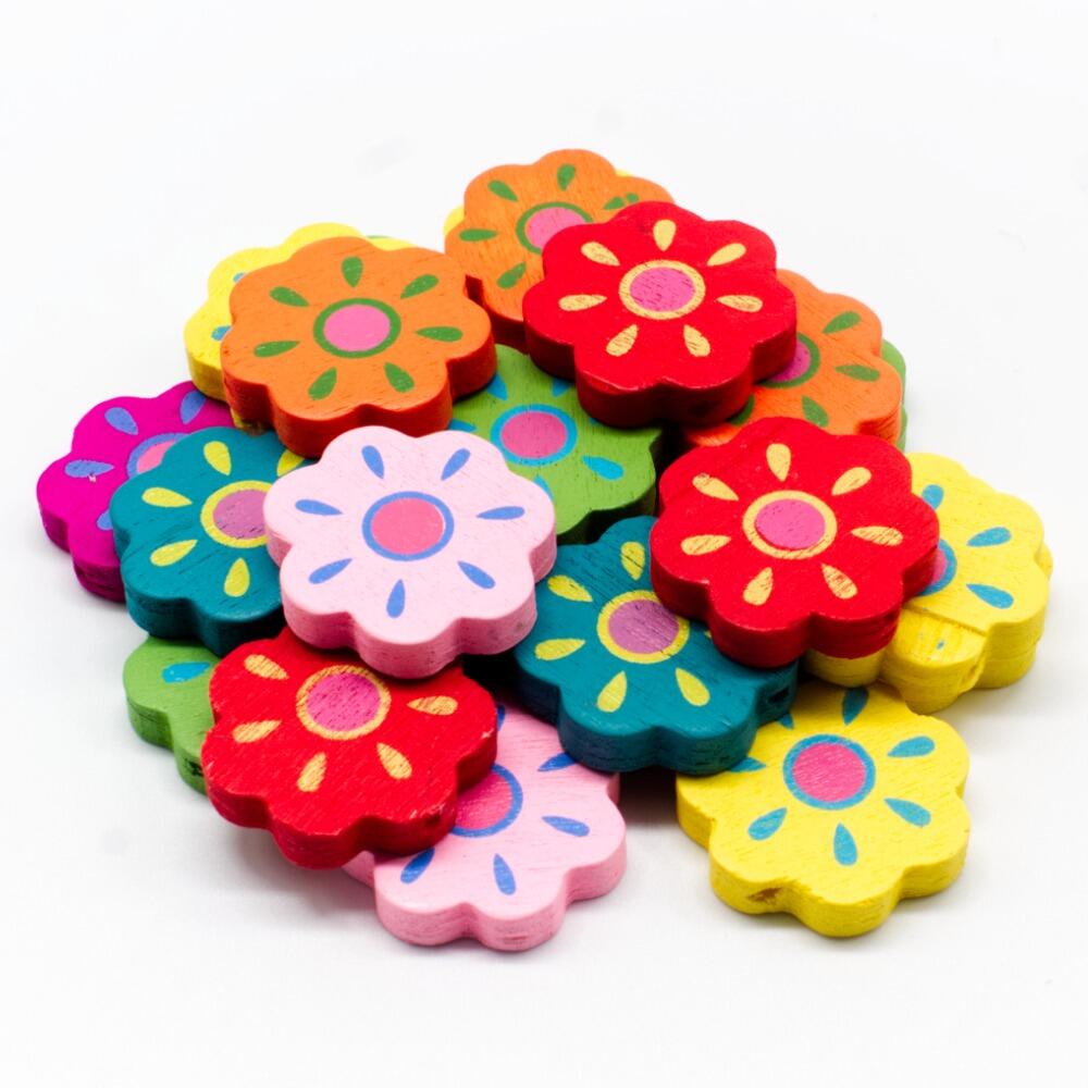 Colourful Wooden Beads Sunshine Flower 23mm 22 pieces for jewellery making