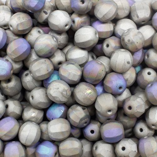 Czech Preciosa Ridge Bead Round 8mm Light Grey Iris 15pcs for jewellery making