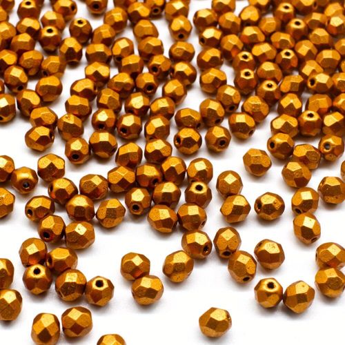 4mm Czech glass fire polished faceted beads matte metallic goldenrod — pack of 100, high-quality faceted beads perfect for jewelry making…