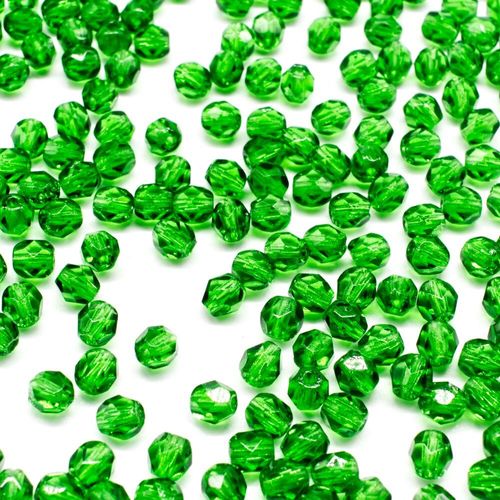 4mm Czech glass fire polished faceted beads green — pack of 100, high-quality faceted beads perfect for jewelry making and beadwork projects