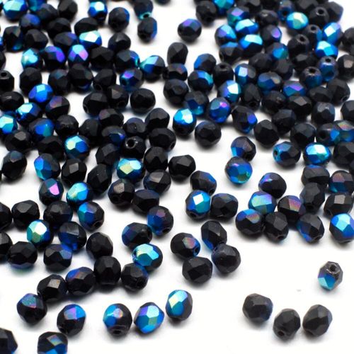 4mm Czech glass fire polished faceted beads matte jet black ab — pack of 100, high-quality faceted beads perfect for jewelry making and b…