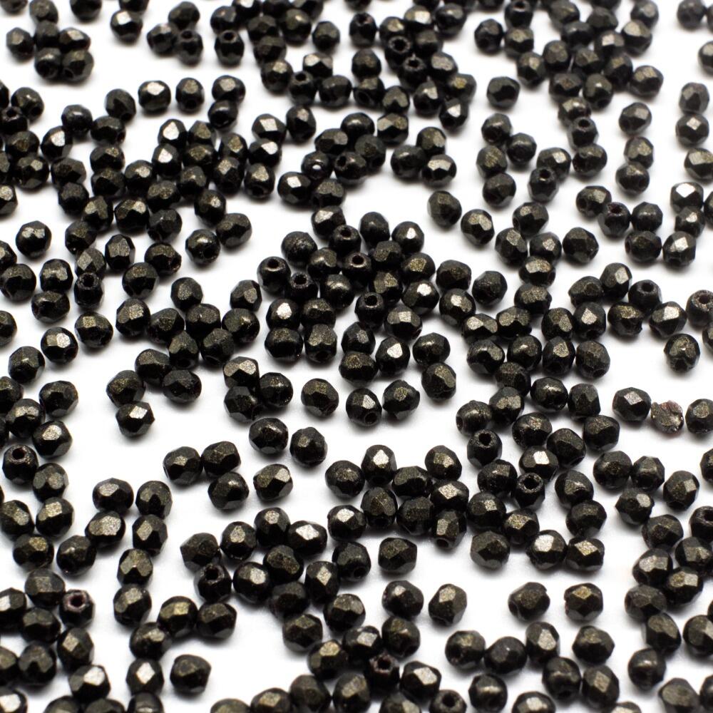 2mm Czech glass fire polished faceted beads metallic suede dark green — pack of 100, high-quality faceted beads perfect for jewelry makin…
