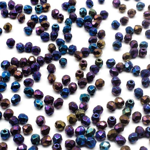 3mm Czech glass fire polished faceted beads iris blue — pack of 100, high-quality faceted beads perfect for jewelry making and beadwork p…