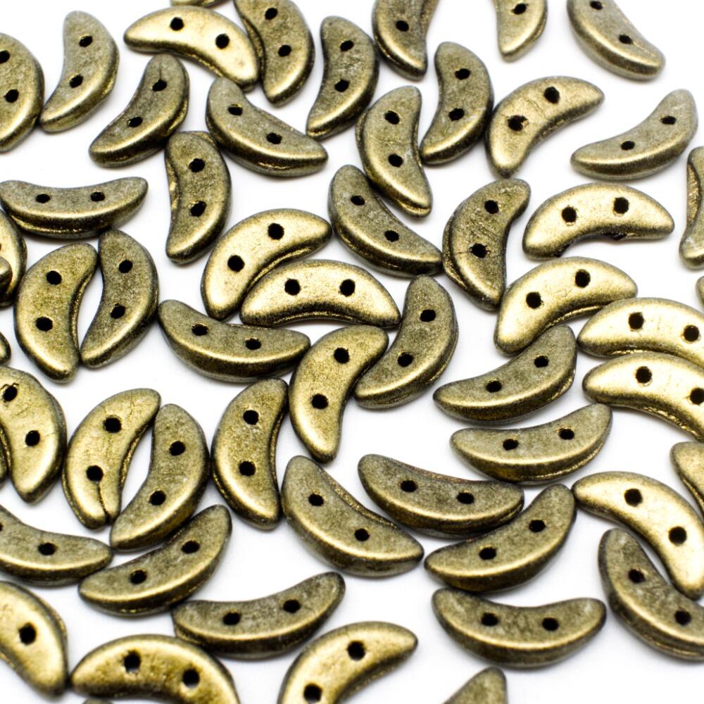 10mm Czech glass glass beads metallic suede gold — pack of 7, high-quality two-hole beads ideal for jewelry making, bead weaving, and crafts