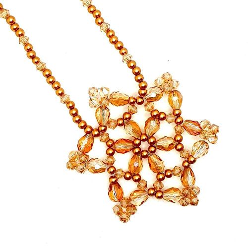 Snowflake Crystal Necklace burnt orange necklace making kit — DIY set with beads and instructions for creating handmade jewelry