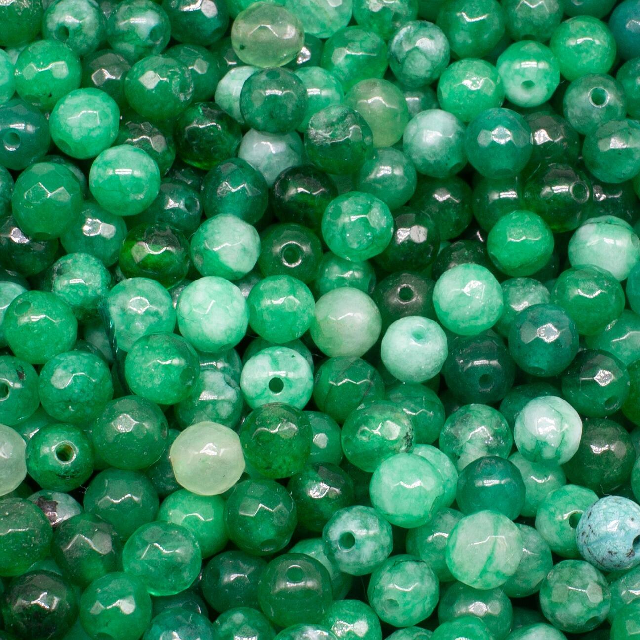 Dyed Jade 6mm Facet Round Beads Mix 60pc Green pack of 6 for jewellery making