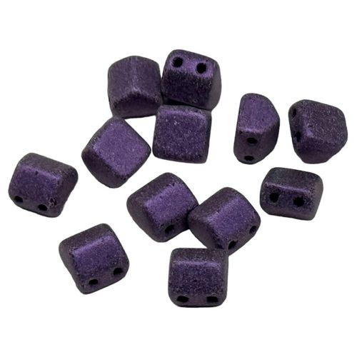 6mm Czech glass glass beads met. suede purple — pack of 25, high-quality two-hole beads ideal for jewelry making, bead weaving, and crafts