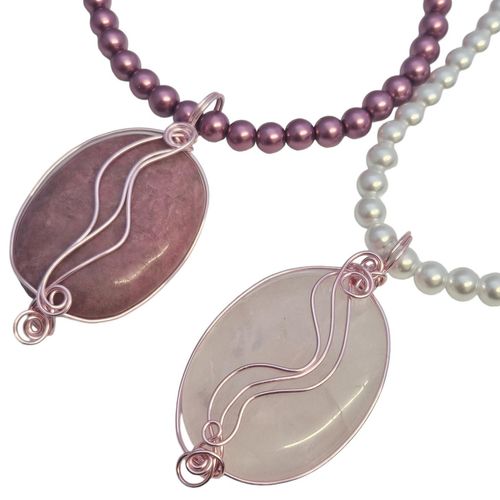 Gemstone Oval Necklace rhodochrosite & rose necklace making kit — DIY set with beads and instructions for creating handmade jewelry