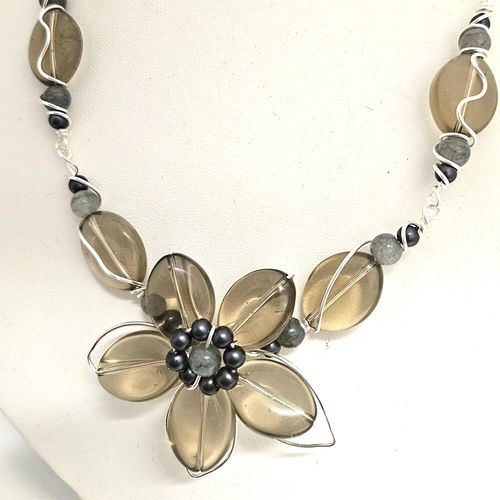 Wire Flower Necklace Makes 2 charcoal necklace making kit — DIY set with beads and instructions for creating handmade jewelry