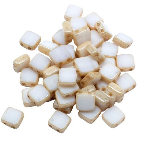 6mm Czech glass glass beads opq. lus. champagne — pack of 25, high-quality two-hole beads ideal for jewelry making, bead weaving, and crafts