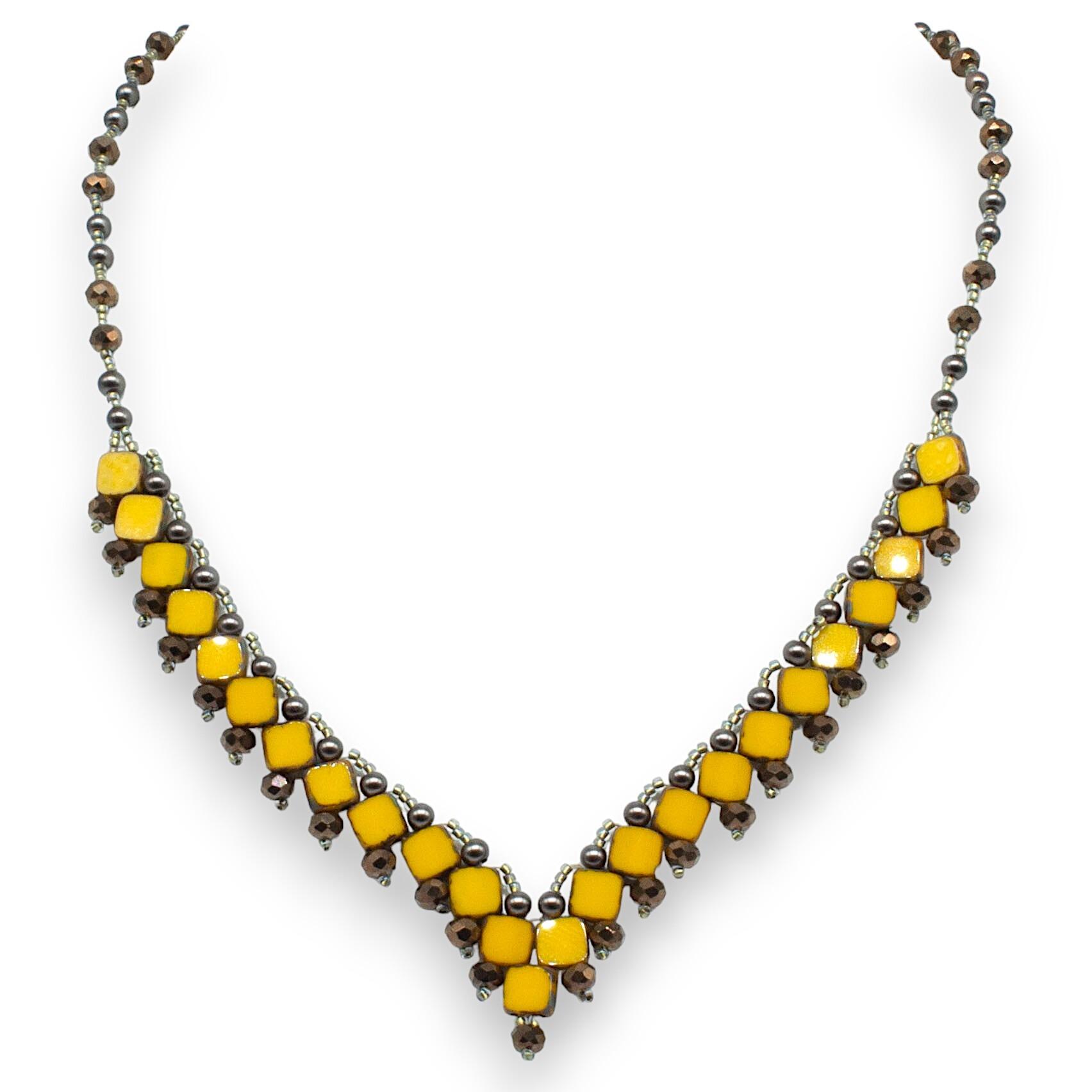 Tiffany Tile Necklace table cut yellow picasso necklace making kit — DIY set with beads and instructions for creating handmade jewelry