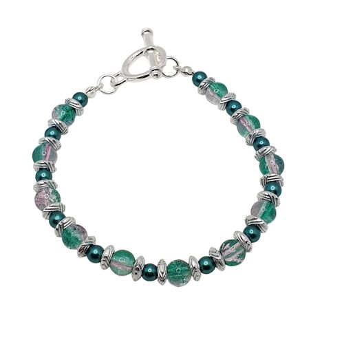Clio Crackle Bracelets Makes 4 pink green bracelet making kit — DIY set with beads and instructions for creating handmade jewelry