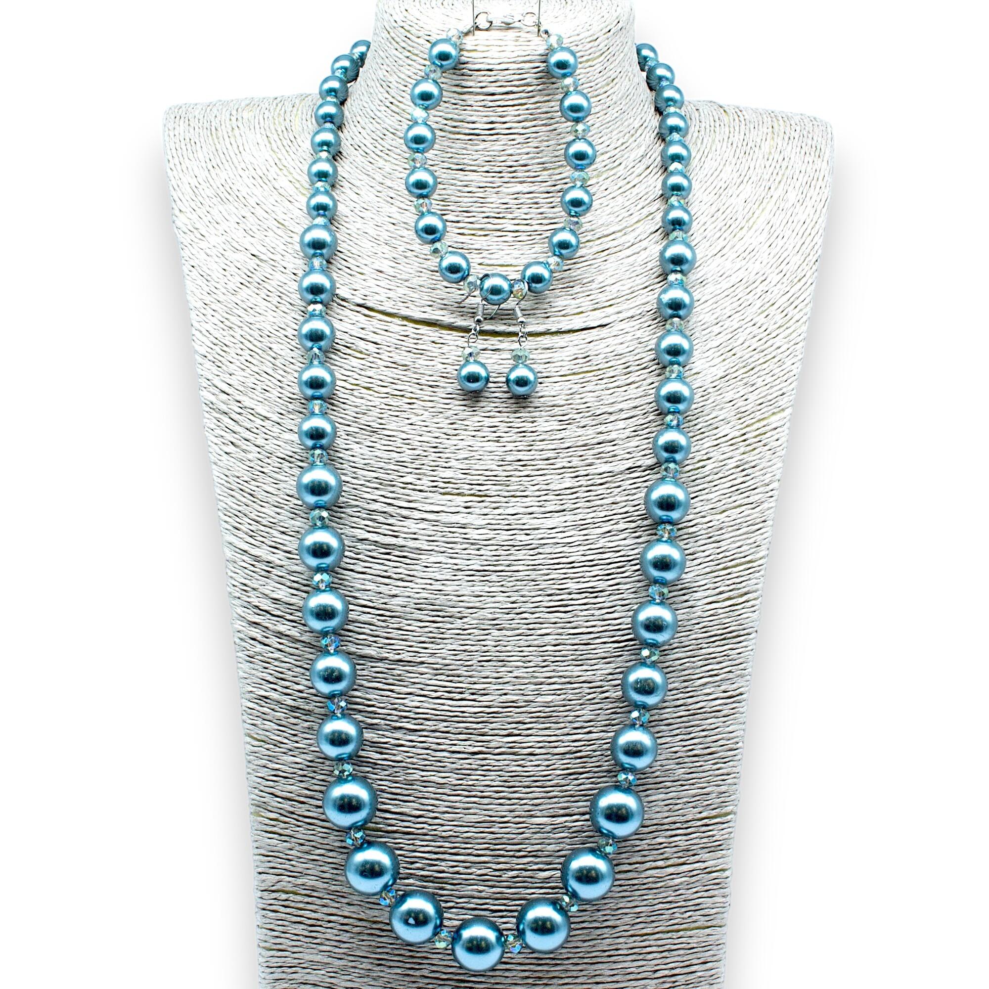 Graduated Pearl & Crystal Jewellery dark steel blue jewelry making kit — DIY set with beads and instructions for creating handmade jewelry