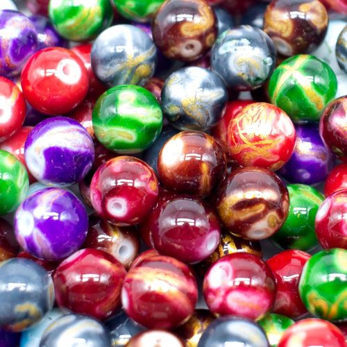Gold Swirl Glass Beads 10mm Round Mixed 40pc for jewellery making