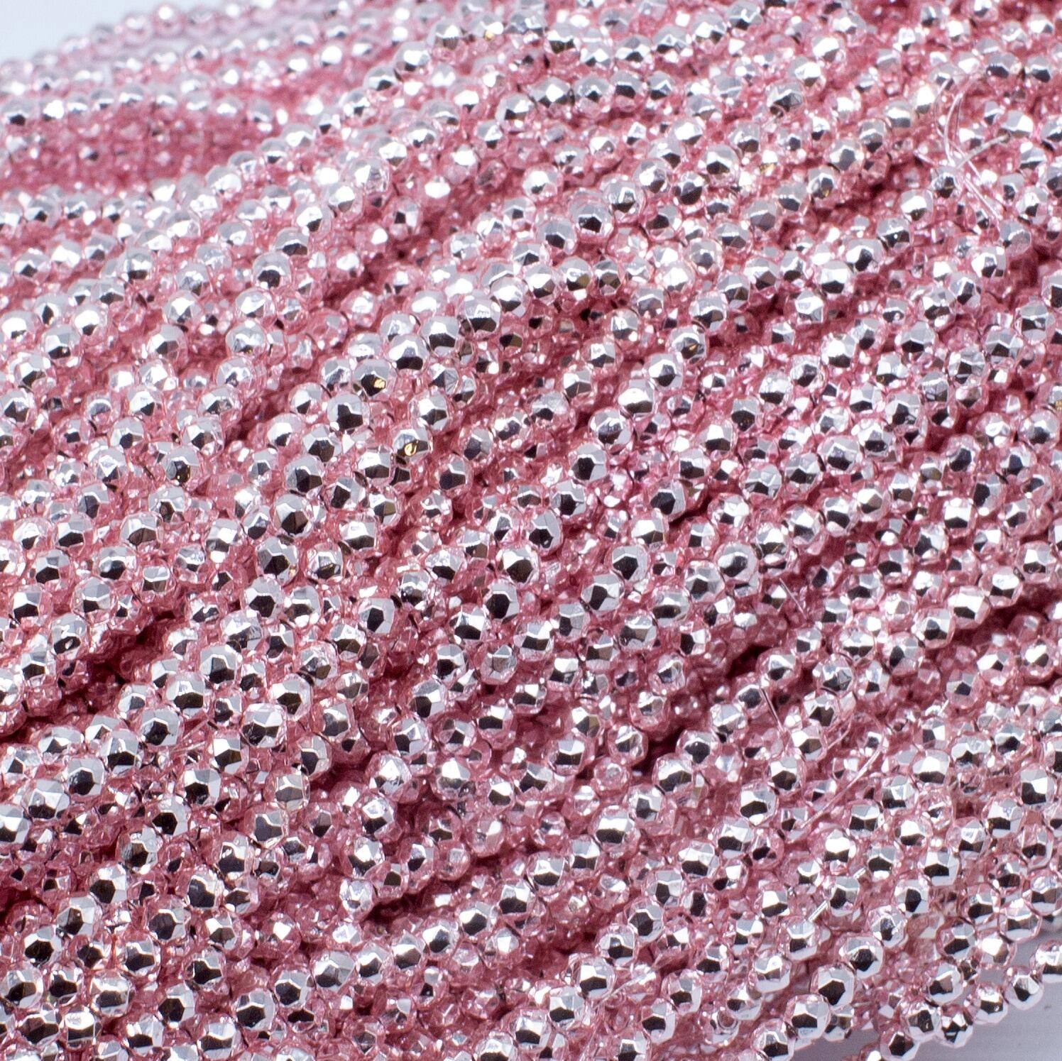 1.5mm crystal beads metallic light pink — faceted for jewelry making and beadwork