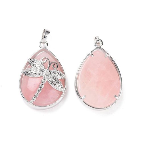 Dragonfly Pendant with Rose Quartz Gemstone 40mm for jewellery making
