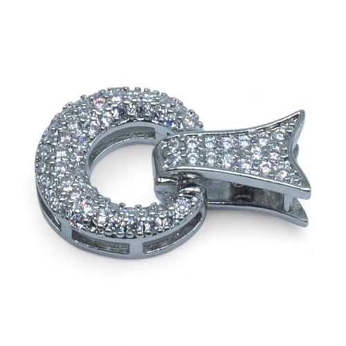 Fancy Rhinestone Clasp Crescent 12mm Rhodium for jewellery making