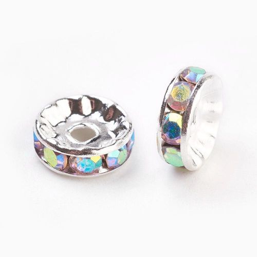 Diamante Spacer Rondelle Beads 10mm Silver Crystal AB 20pc 20 Pieces for jewellery making