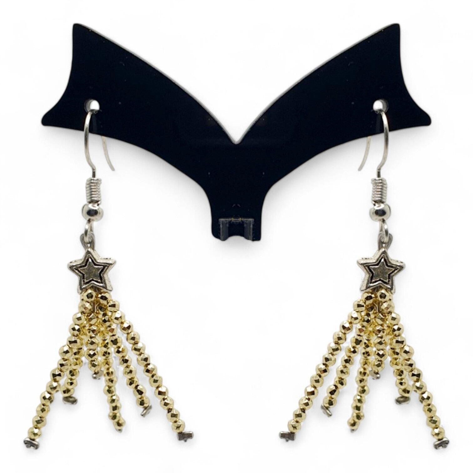 Shooting Star Earrings metallic light gold earring making kit — DIY set with beads and instructions for creating handmade jewelry