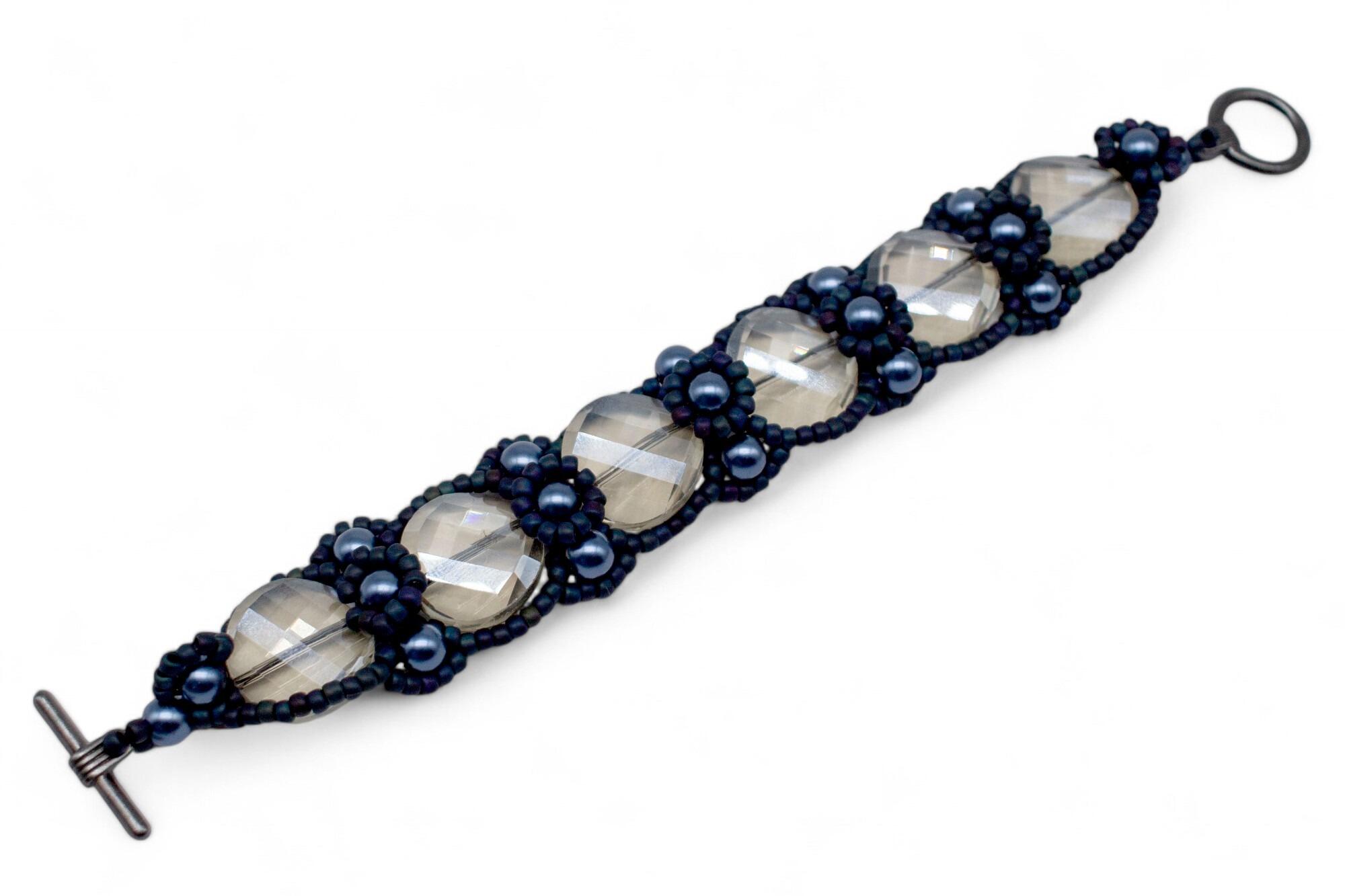 Curve Crystal Disc Bracelet Makes 3 midnight blue bracelet making kit — DIY set with beads and instructions for creating handmade jewelry