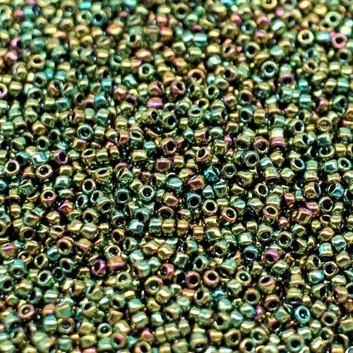 Toho Size 15 Seed Beads 5g Met. Iris Olivine 3mm for jewellery making