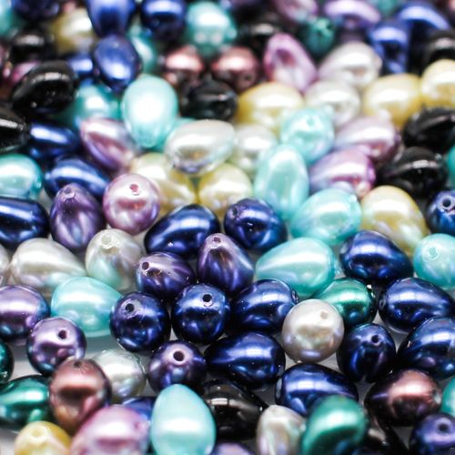 Glass Pearl Drop Beads 6x9mm Mixed 45pcs for jewellery making