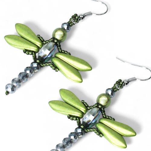 Crystal Dragonfly Earrings Kit lime green earring making kit — DIY set with beads and instructions for creating handmade jewelry