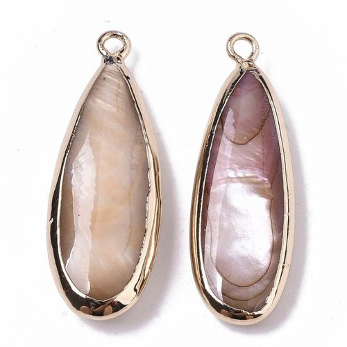Shell Gold Plated Drop Pendant Natural 1pc 32 x 12mm for jewellery making