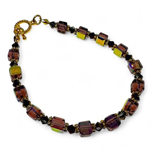 Alice Crystal Bracelet Makes 2 amethyst rainbow gold bracelet making kit — DIY set with beads and instructions for creating handmade jewelry