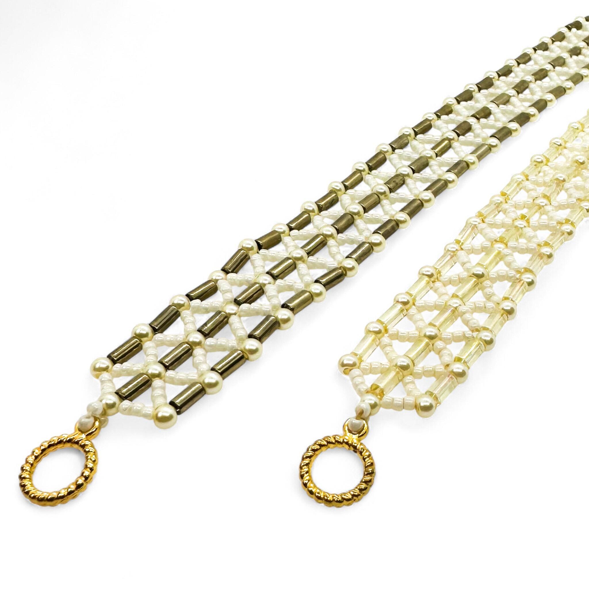 Tube Lattice Bracelet Makes 2 cream bracelet making kit — DIY set with beads and instructions for creating handmade jewelry