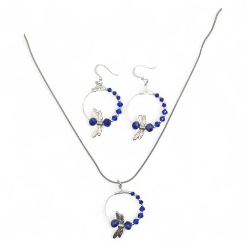 Dragonfly Earrings & Pendant royal blue earring making kit — DIY set with beads and instructions for creating handmade jewelry