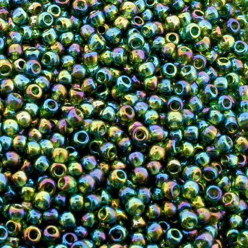 Toho Size 11 Seed Beads 10g Trans Rainbow Olivine 6mm for jewellery making