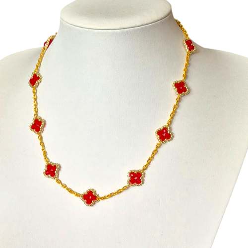 Beatrix Clover Necklace x2 Opal Red for jewellery making