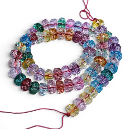 Crackle Crystal Wheel Beads 7x5mm Rainbow Mix 15" string for jewellery making