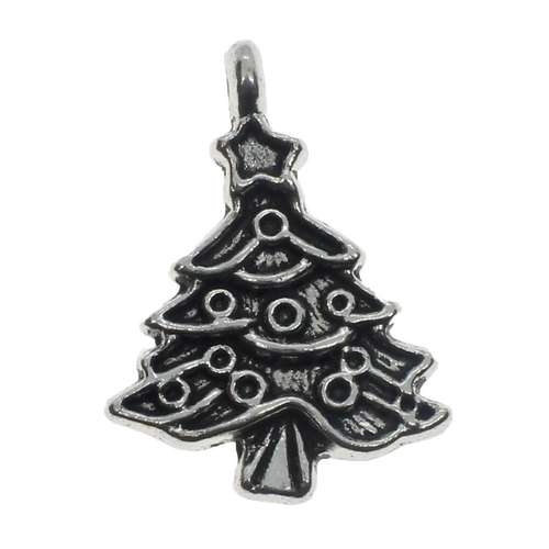 Metal Charm Christmas Tree 17mm - Antique Silver 10pcs